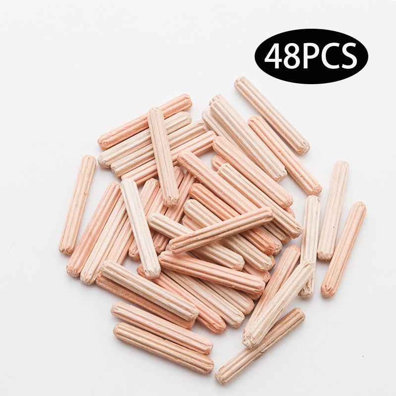 Adyoney 48Pcs 4mm x 25mm / 5/32 Inch x 0.98 Inch Wooden Dowel Pin Fluted Beveled Ends Wooden Pegs Support Shelves - Image 3